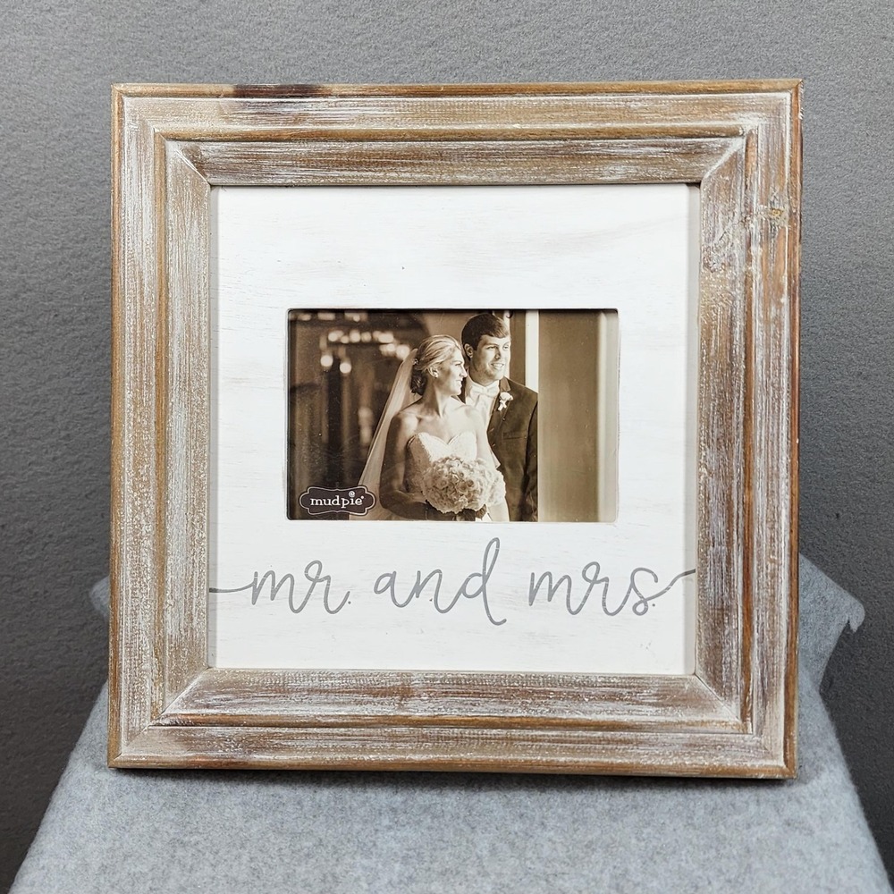 Mud Pie Wood Picture‎ Frame Mr & Mrs Wedding Rustic Distressed Farmhouse Decor